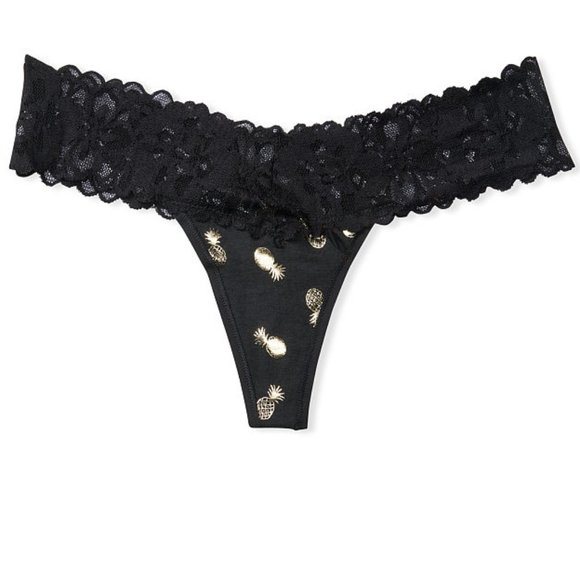 Last XL Pair VS XL Pineapple Thong Lace Waist Panty Black Pineapple NWT - Picture 3 of 14